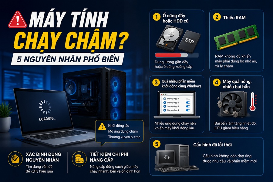 Máy tính chạy chậm: 5 nguyên nhân phổ biến và cách xử lý
