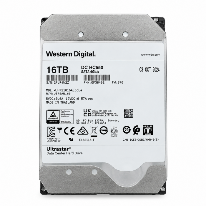 Ổ cứng Server/NAS WD Ultrastar 16TB HC555 3.5 inch WUH722016CLE6L4