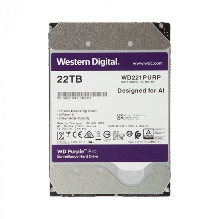 Ổ cứng cho đầu ghi camera WD Purple Pro 22TB 3.5" WD221PURP 