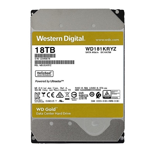 Ổ cứng chuyên cho Sever Western Digital WD Gold 18TBWD181KRYZ (3.5"/SATA3/512MB/gold)