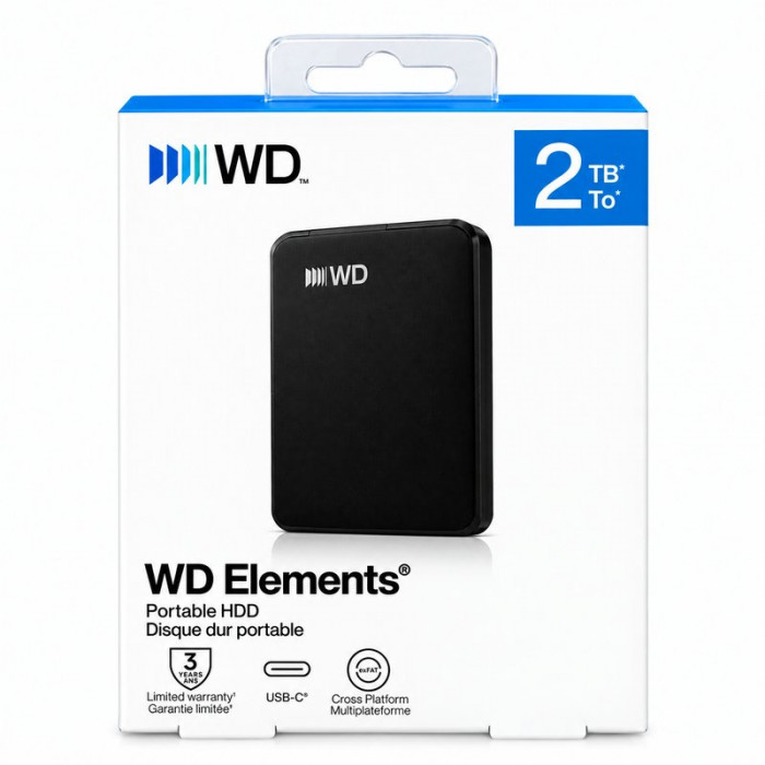 Ổ cứng gắn ngoài WD Elements Portable USB-C 2TB WDBDTV0020BBK-WESN
